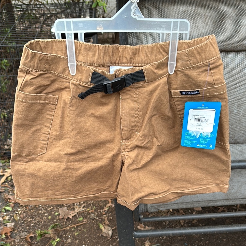 NWT Columbia Brown Casual Shorts Boys Medium (10/12) Side Pockets Partial Belt